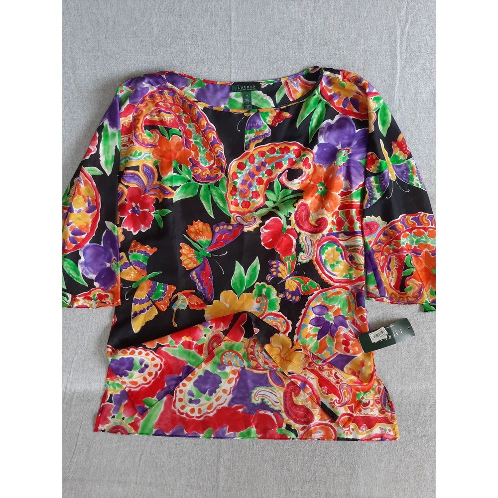Lauren‎ Ralph Lauren Women Medium Silk Paisley Island Fashion Multicolor Blouse